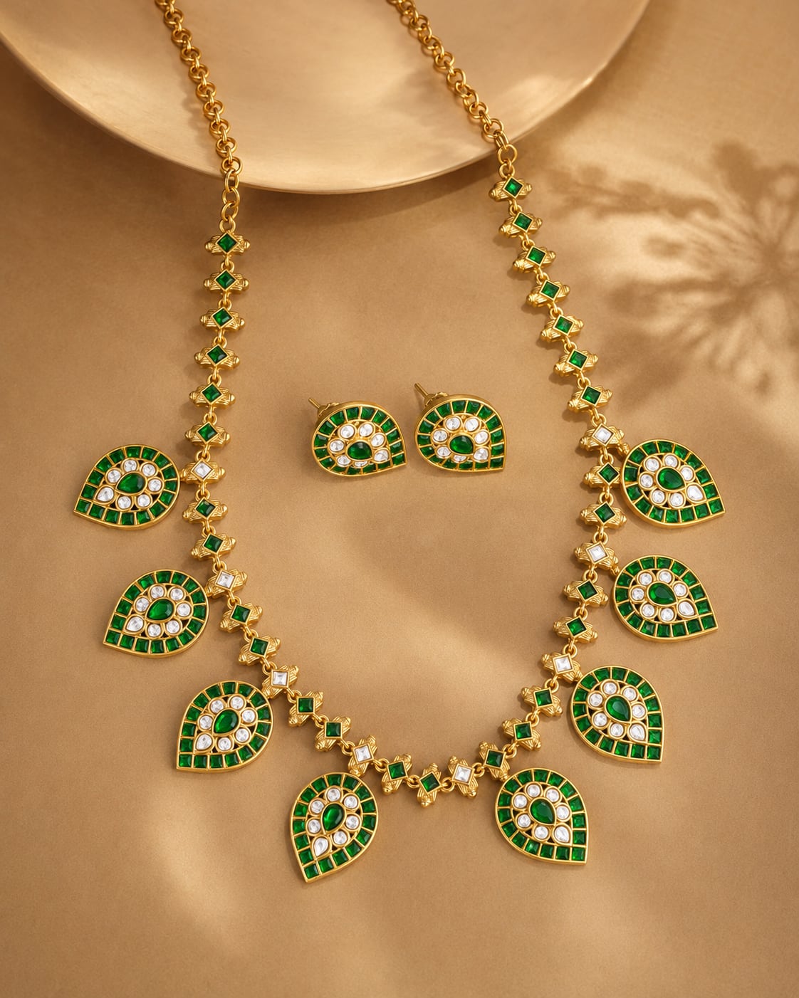 FeelOri real kempu jadau necklace set with matching earrings for pattu sarees and South Indian festive styling