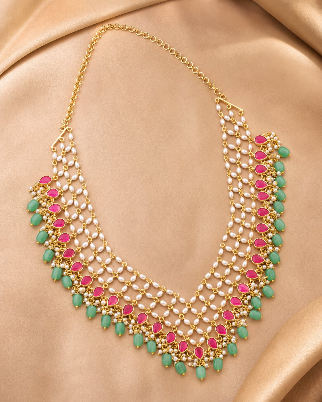 FeelOri real kempu jadau necklace set with matching earrings for pattu sarees and South Indian festive styling
