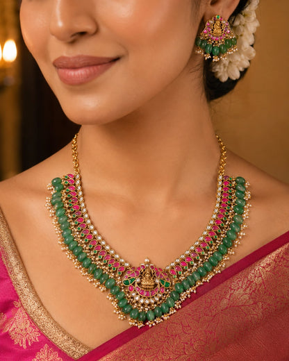 FeelOri real kempu jadau necklace set styled with pattu saree blouse for Indian occasion wear