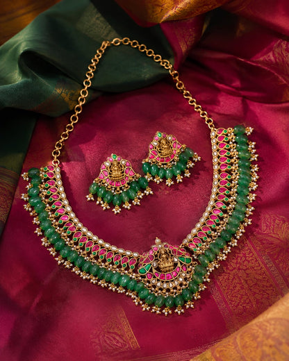 FeelOri real kempu jadau necklace set styled with saree fabric for Indian occasion wear