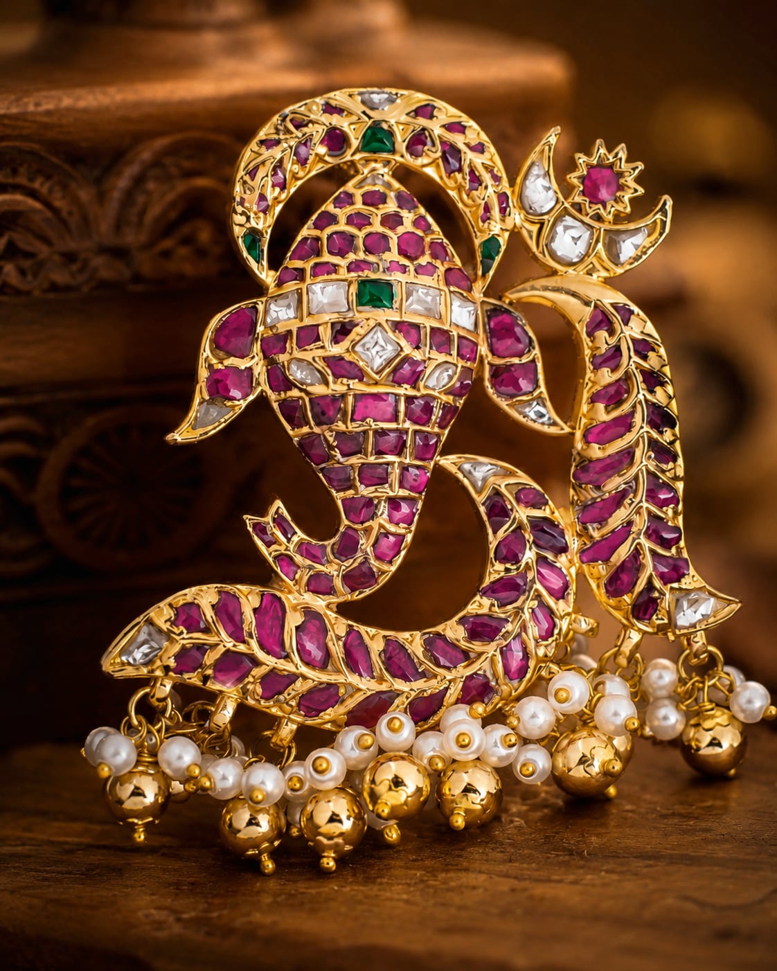 FeelOri real kempu jadau pendant close-up of real kempu stones and jadau work