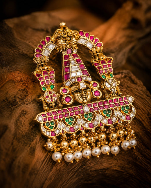 FeelOri Real Kempu Jadau Balaji Temple Motif Pendant for Festive Styling