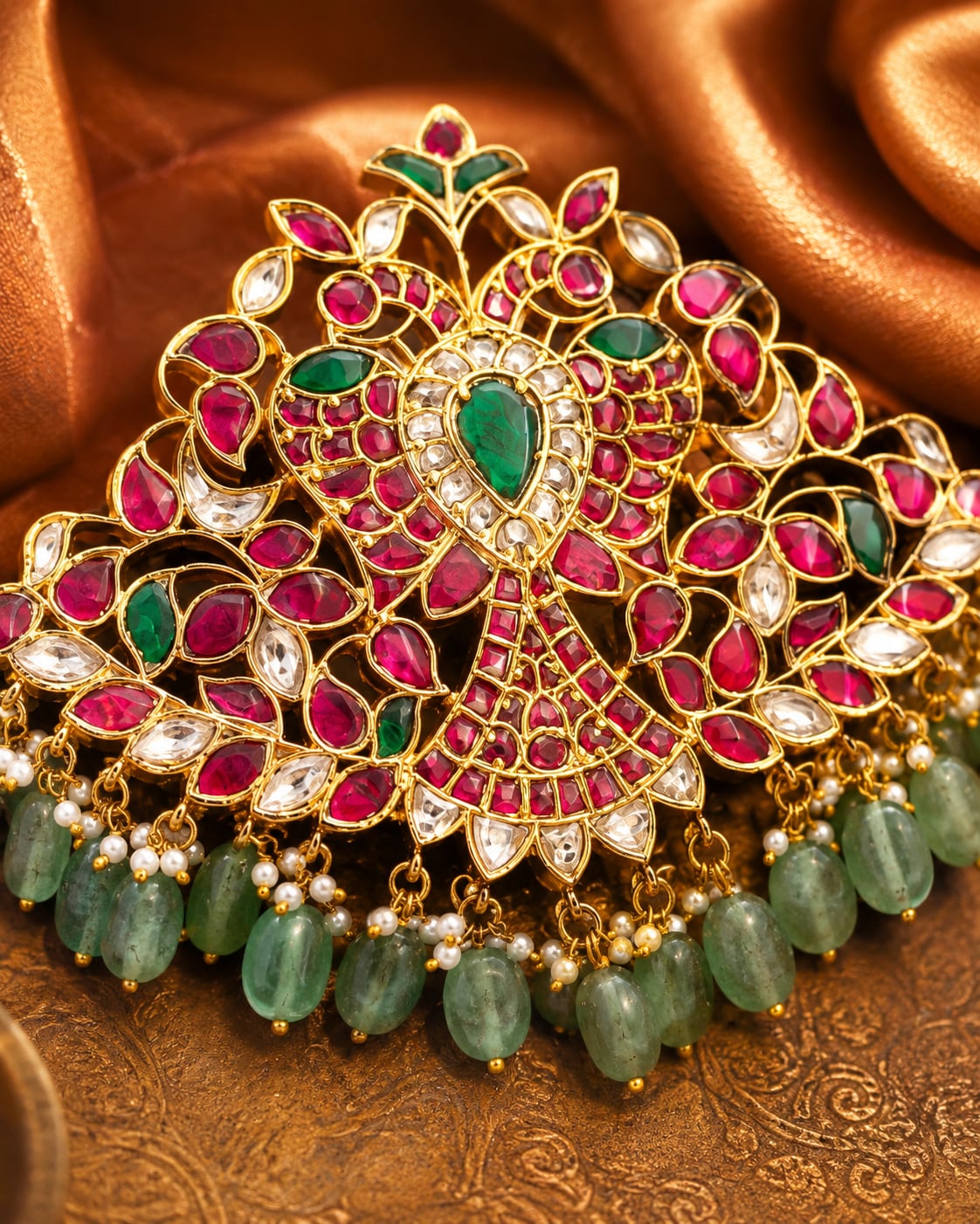 FeelOri real kempu jadau pendant close-up of real kempu stones and jadau work