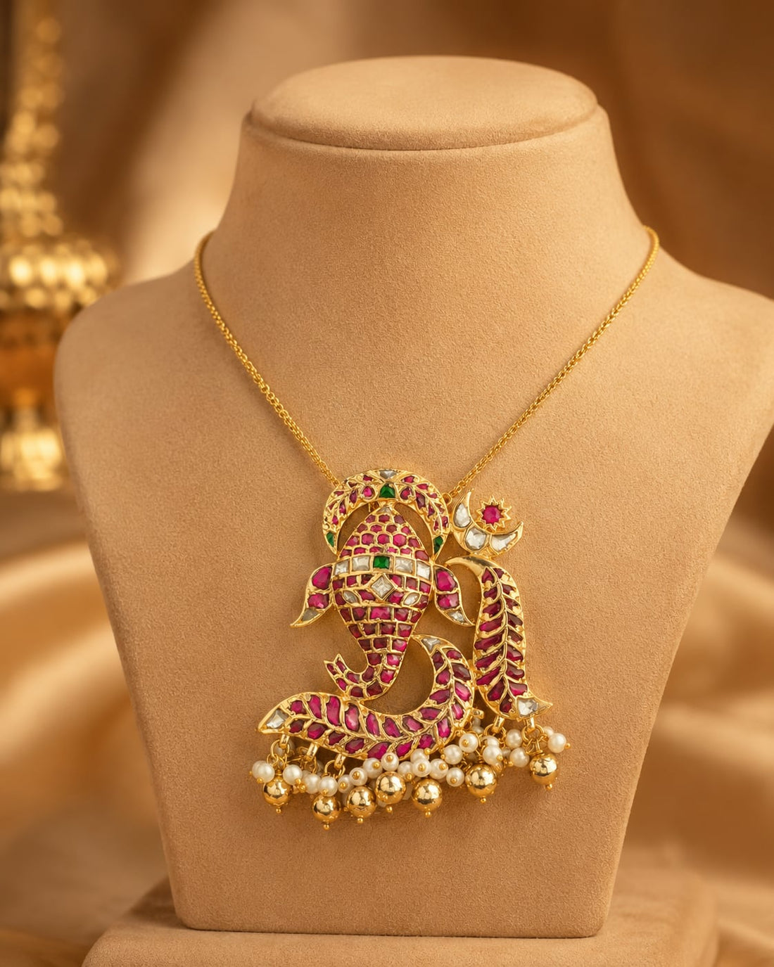 FeelOri real kempu jadau pendant on jewellery display
