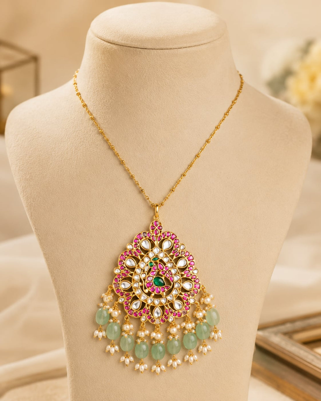 FeelOri jadau kundan pendant set on jewellery display