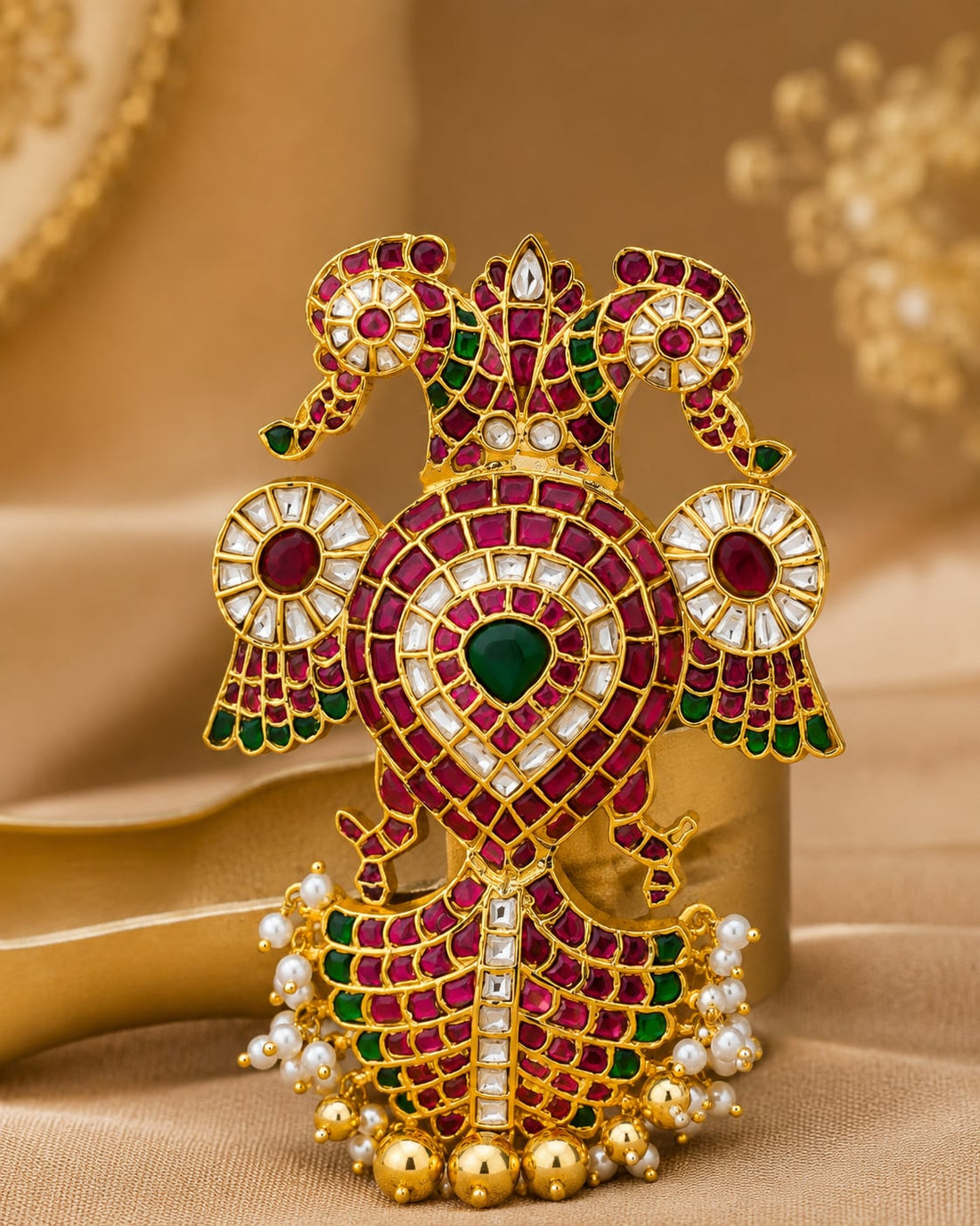 FeelOri real kempu jadau pendant for pattu sarees and South Indian festive styling