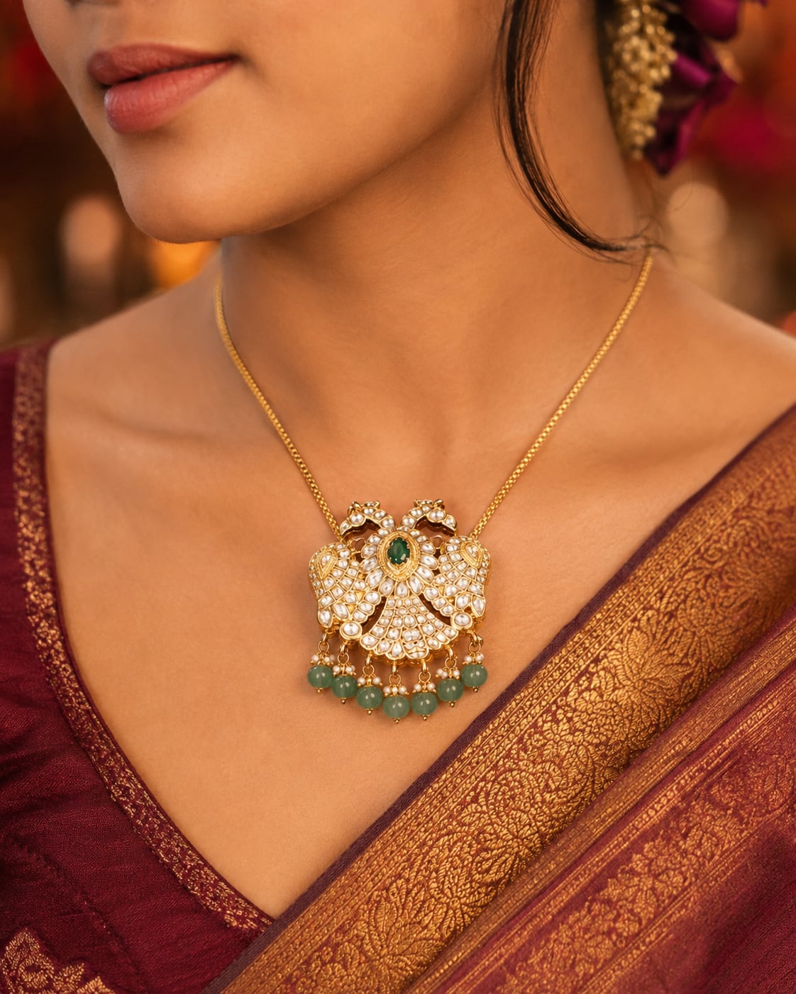 FeelOri real kempu jadau pendant for pattu sarees and South Indian festive styling