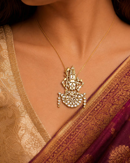 FeelOri real kempu jadau pendant set styled with pattu saree blouse for Indian occasion wear