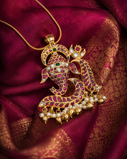 FeelOri real kempu jadau pendant styled with saree fabric for Indian occasion wear