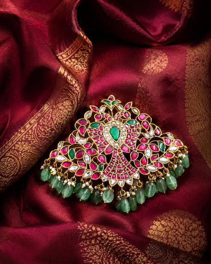 FeelOri real kempu jadau pendant styled with saree fabric for Indian occasion wear