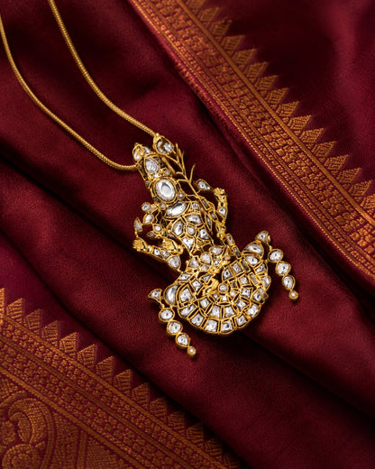 FeelOri real kempu jadau pendant set styled with saree fabric for Indian occasion wear
