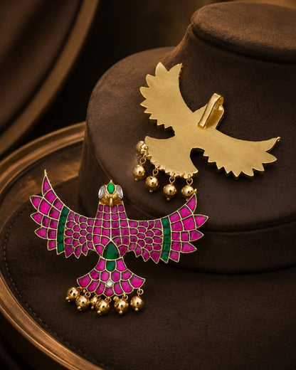 FeelOri real kempu jadau pendant set styled with pattu saree blouse for Indian occasion wear