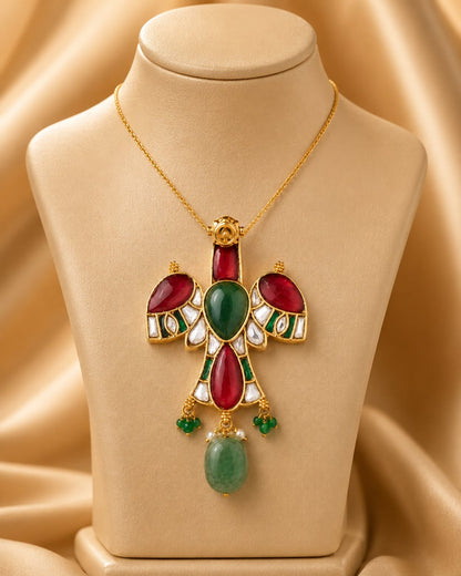 FeelOri real kempu jadau pendant set on jewellery display