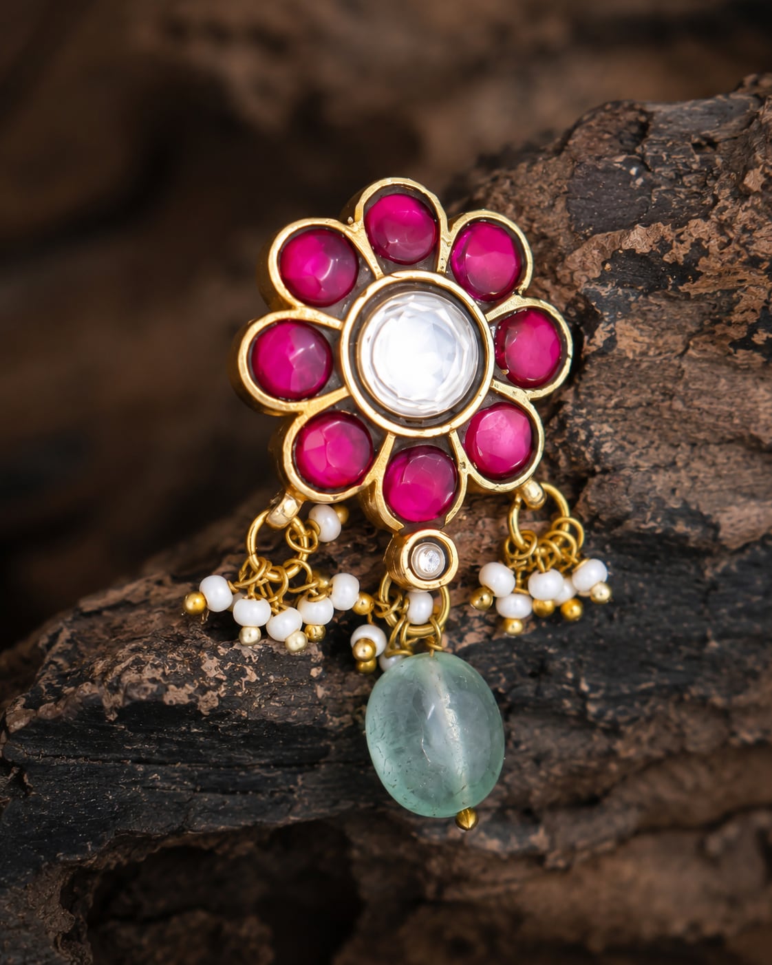FeelOri real kempu jadau stud earrings stone setting and gold-polished detail