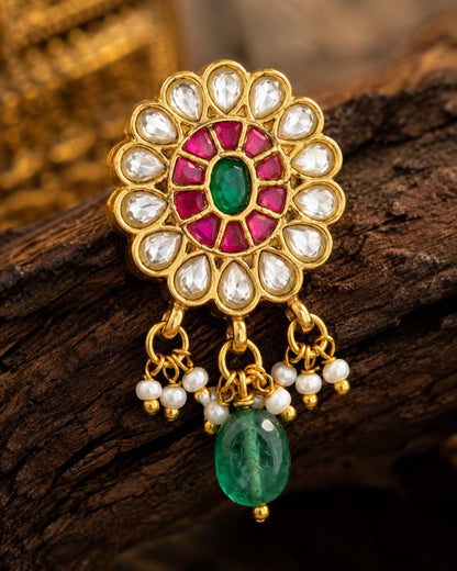 FeelOri real kempu jadau stud earrings stone setting and gold-polished detail