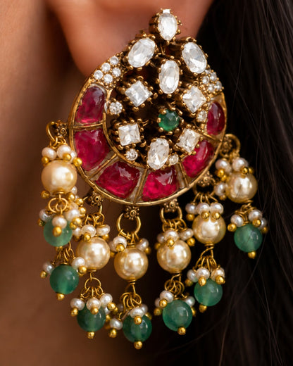 FeelOri real kempu jadau stud earrings stone setting and gold-polished detail