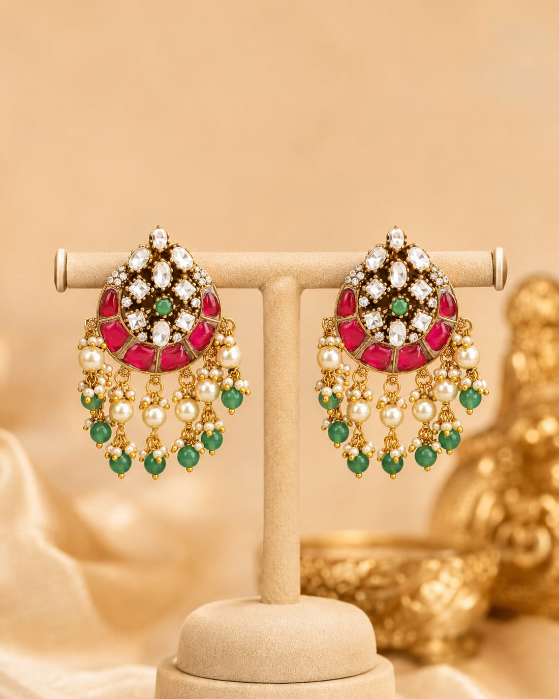 FeelOri real kempu jadau stud earrings on jewellery display
