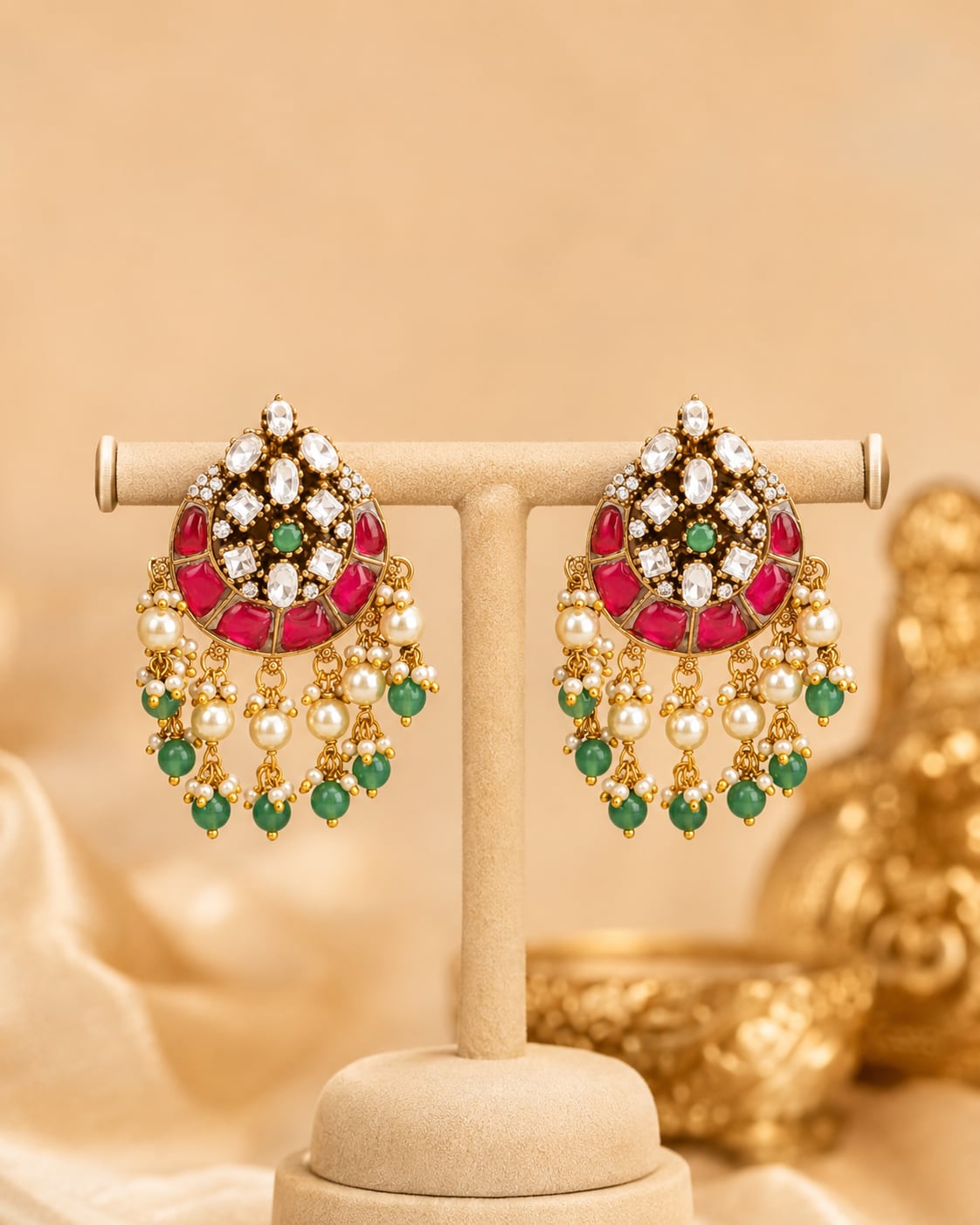 FeelOri real kempu jadau stud earrings on jewellery display