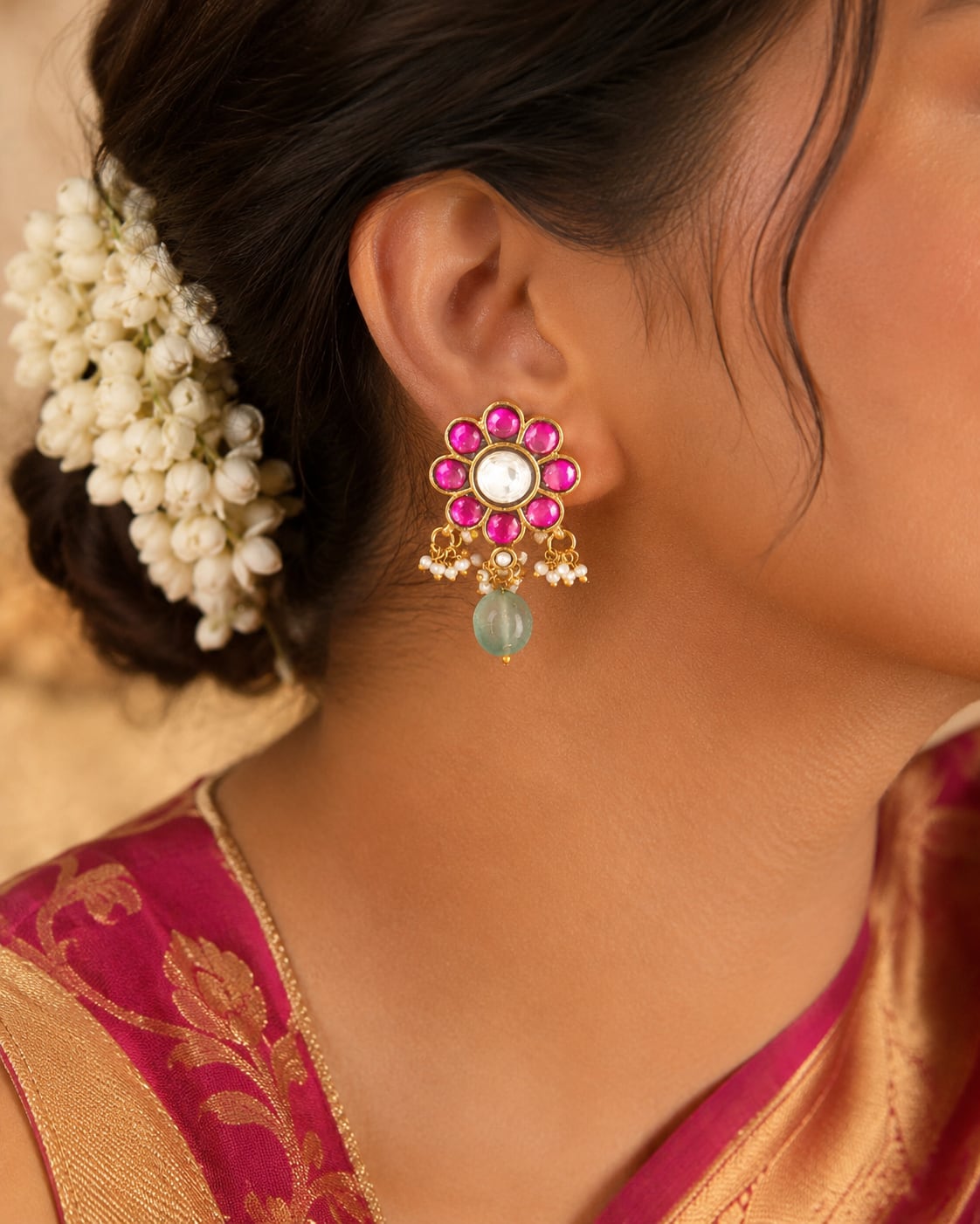 FeelOri real kempu jadau stud earrings styled with Indian occasion wear