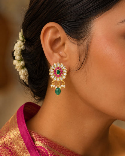 FeelOri real kempu jadau stud earrings styled with Indian occasion wear