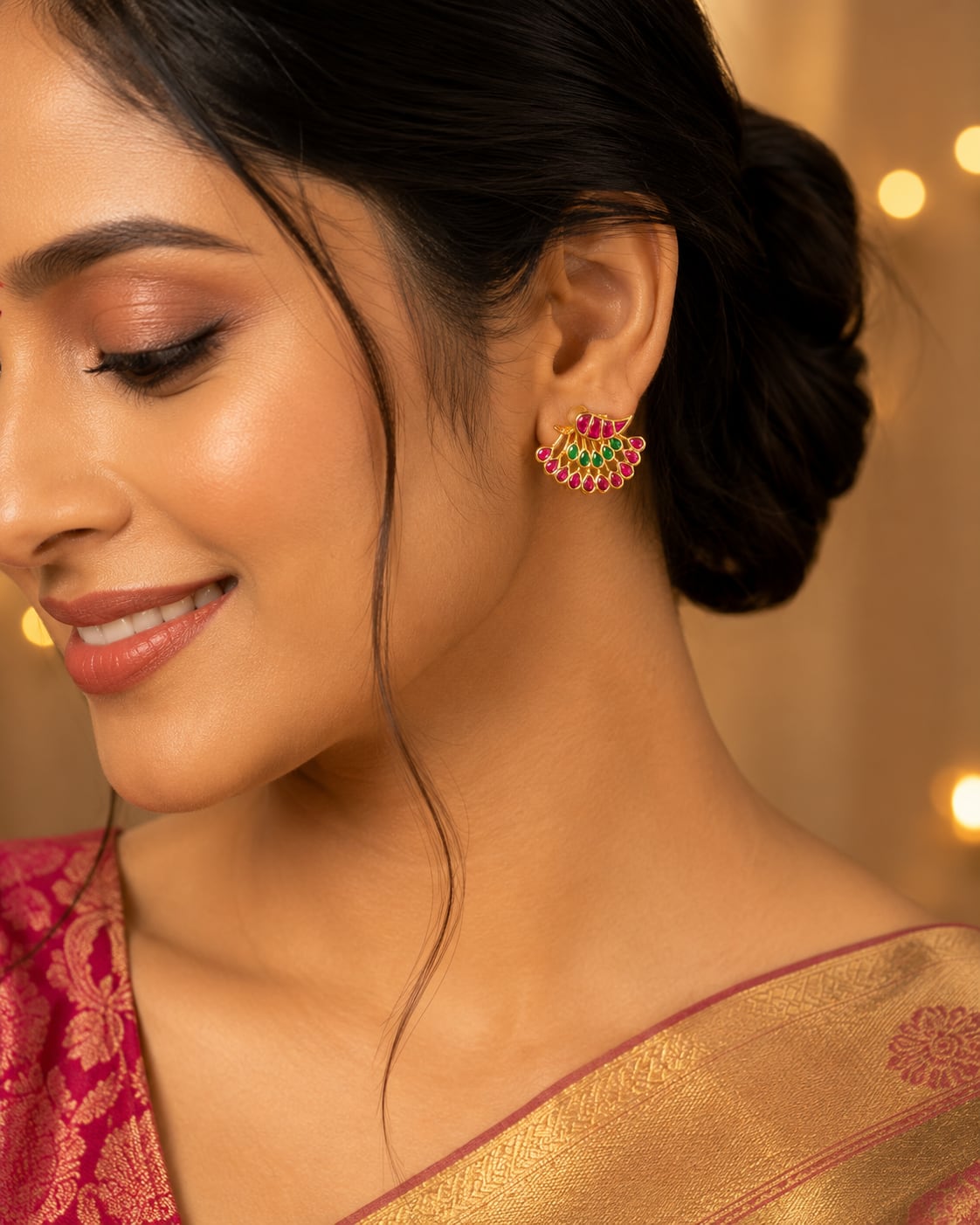 FeelOri real kempu jadau stud earrings styled with Indian occasion wear