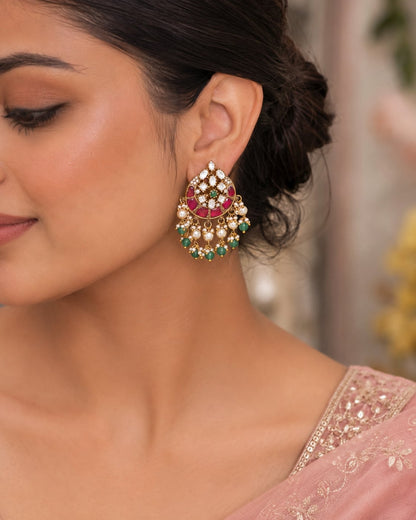 FeelOri real kempu jadau stud earrings styled with Indian occasion wear