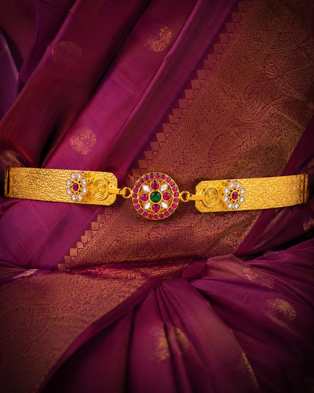 FeelOri real kempu jadau vadanam styled with saree fabric for Indian occasion wear