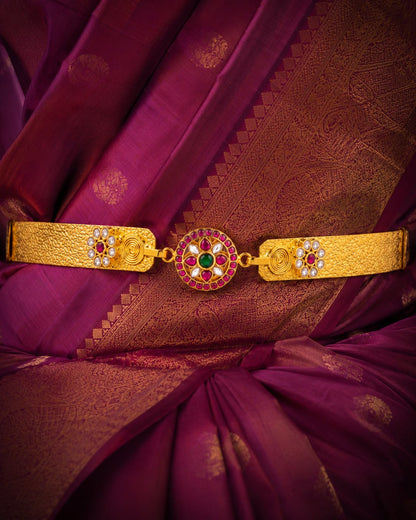 FeelOri real kempu jadau vadanam styled with saree fabric for Indian occasion wear