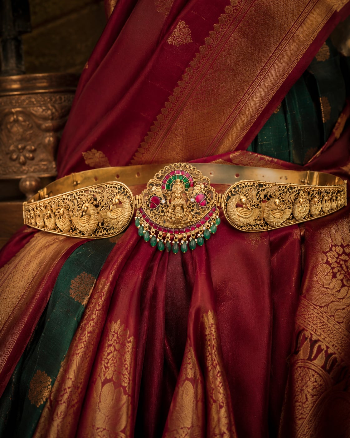FeelOri real kempu jadau vadanam styled with saree fabric for Indian occasion wear