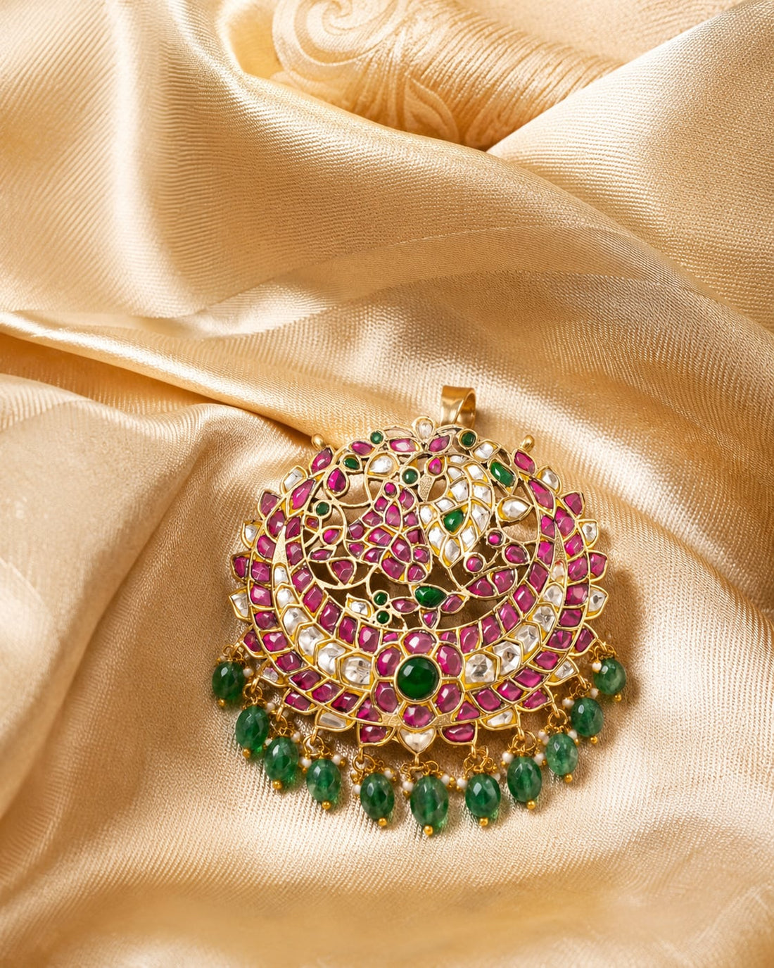 FeelOri round chandbali floral jadau kundan pendant included as pendant only close-up of kundan stones and jadau work