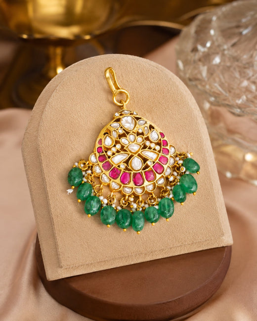 FeelOri round fan green bead jadau kundan maang tikka listed as maang tikka only main product view