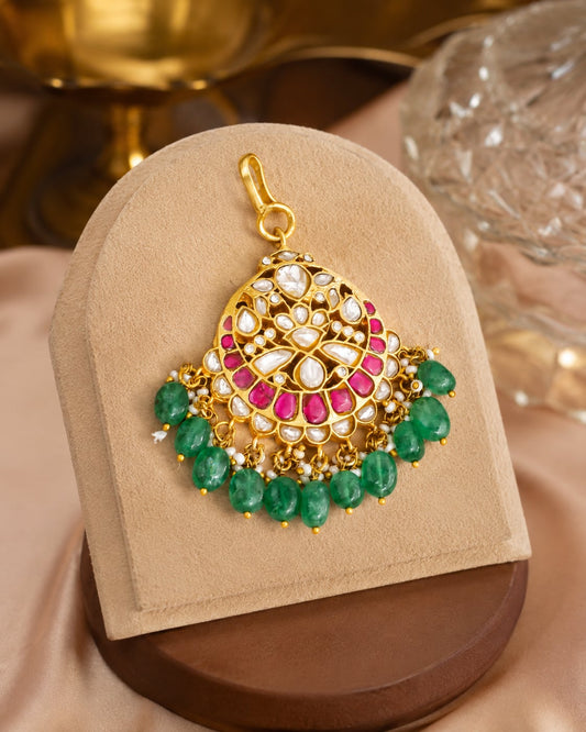 FeelOri round fan green bead jadau kundan maang tikka listed as maang tikka only main product view