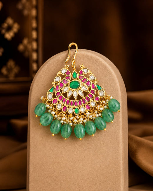 FeelOri round fan green drop jadau kundan maang tikka listed as maang tikka only main product view