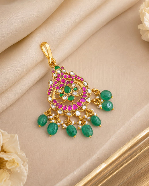 FeelOri round floral green drop jadau kundan maang tikka listed as maang tikka only main product view