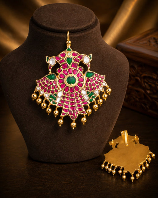 FeelOri jadau kundan Twin Bird Gandaberunda-Inspired Pendant - main product view