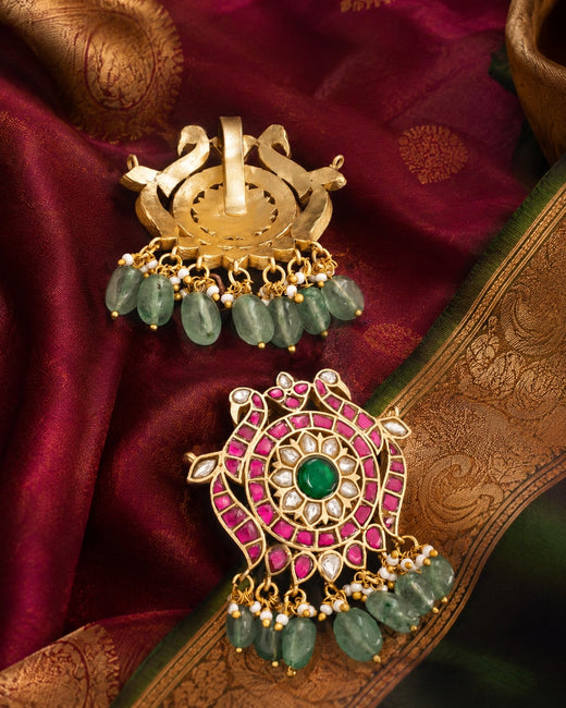 FeelOri round floral jadau kundan pendant only main product view