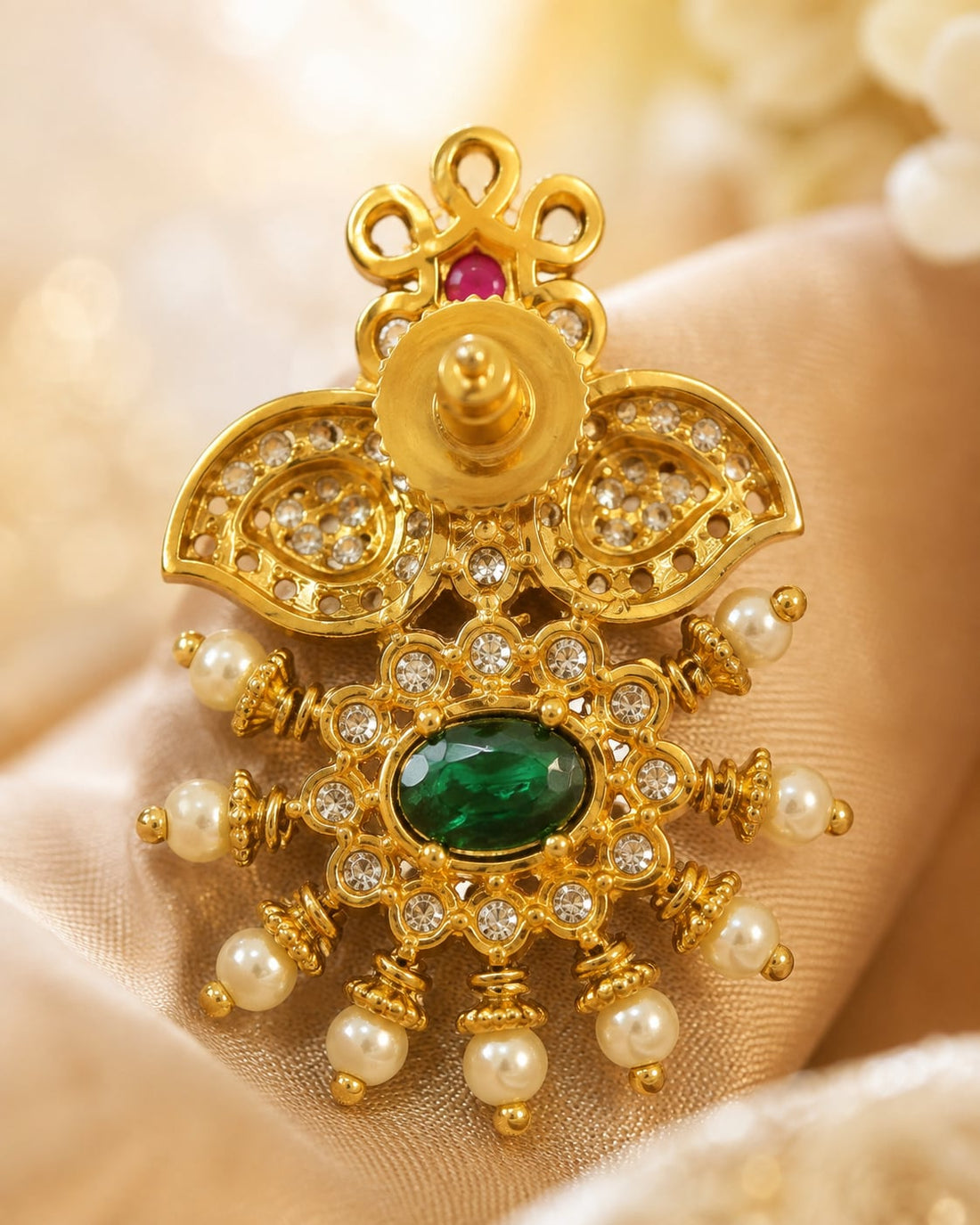 FeelOri ruby and emerald earrings stone setting, ear-chain or earring construction, and gold-polished finish detail