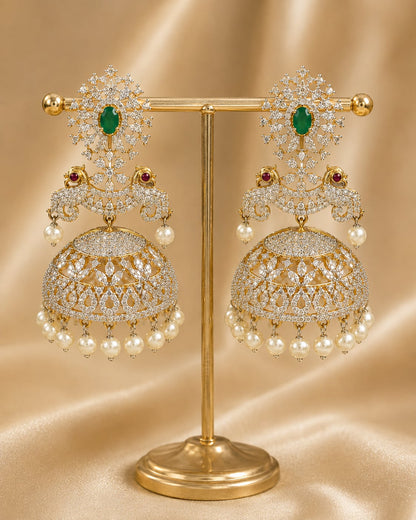 FeelOri ruby and emerald jhumka earrings for sarees, kurtas, and festive styling