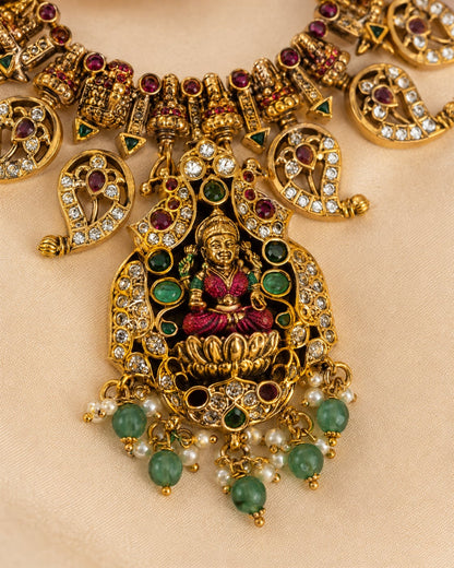 FeelOri ruby and emerald necklace set with matching earrings pendant and gold-polished detail