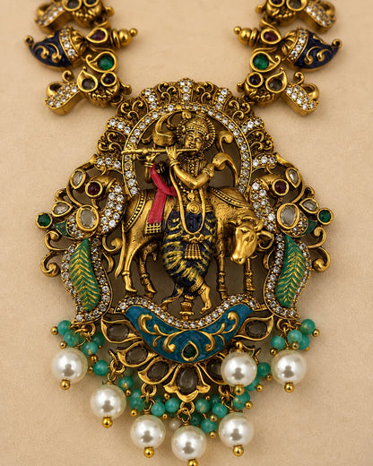 FeelOri ruby and emerald necklace set with matching earrings pendant and gold-polished detail