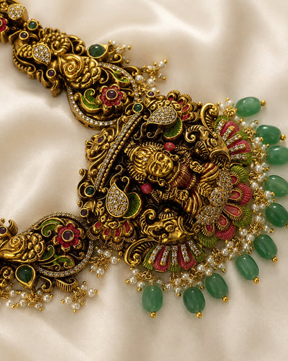 FeelOri ruby and emerald necklace set with matching earrings pendant and gold-polished detail