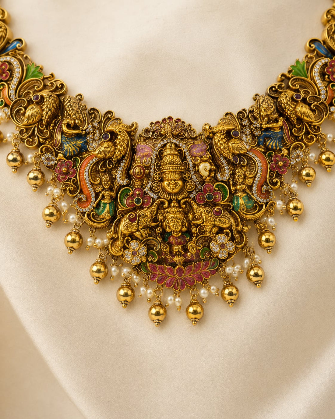 FeelOri ruby and emerald necklace set with matching earrings pendant and gold-polished detail