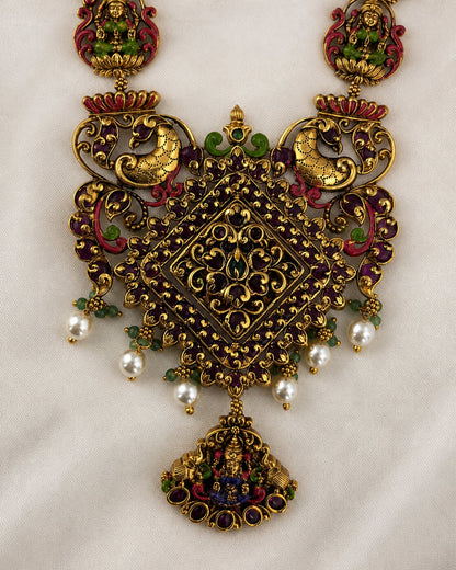 FeelOri ruby and emerald necklace set with matching earrings pendant and gold-polished detail