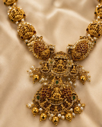 FeelOri ruby and emerald necklace set with matching earrings pendant and gold-polished detail