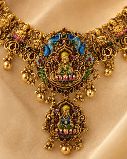 FeelOri ruby and emerald necklace set with matching earrings pendant and gold-polished detail