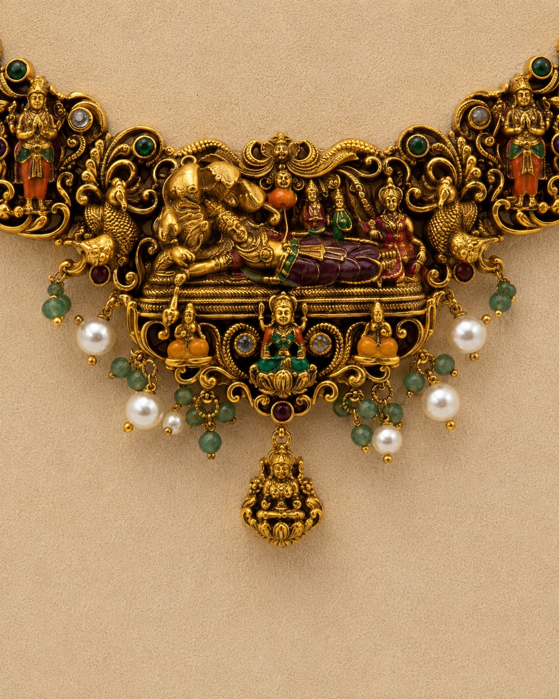 FeelOri ruby and emerald necklace set with matching earrings pendant and gold-polished detail