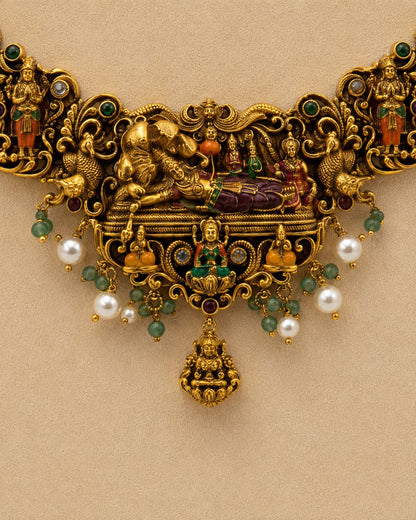 FeelOri ruby and emerald necklace set with matching earrings pendant and gold-polished detail