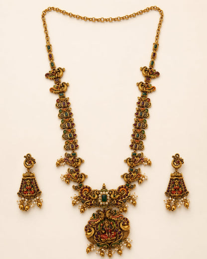 FeelOri ruby and emerald necklace set with matching earrings for sarees and festive styling