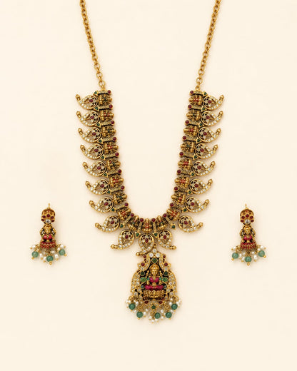 FeelOri ruby and emerald necklace set with matching earrings for sarees and festive styling