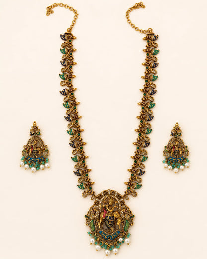 FeelOri ruby and emerald necklace set with matching earrings for sarees and festive styling